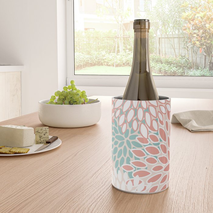 Festive, Floral Prints, Teal, Peach, Coral Wine Chiller Gallery Image 4