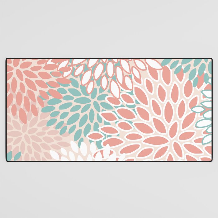 Festive, Floral Prints, Teal, Peach, Coral Desk Mat Gallery Image 3
