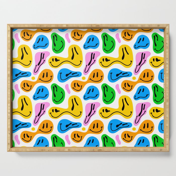 Funny melting smiling happy face colorful cartoon seamless pattern Serving Tray Gallery Image 1