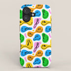 Funny melting smiling happy face colorful cartoon seamless pattern iPhone Case Gallery Image 1