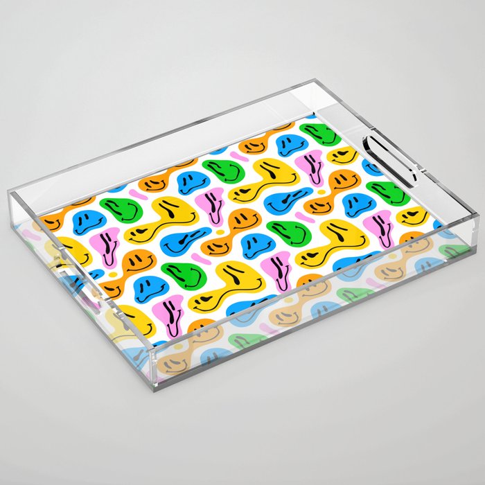 Funny melting smiling happy face colorful cartoon seamless pattern Acrylic Tray Gallery Image 1