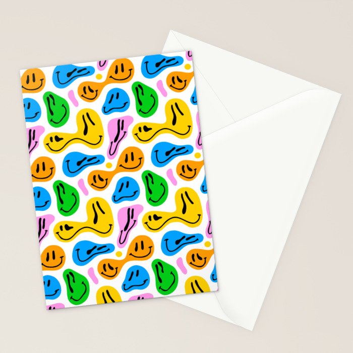 Funny melting smiling happy face colorful cartoon seamless pattern Stationery Card Gallery Image 2