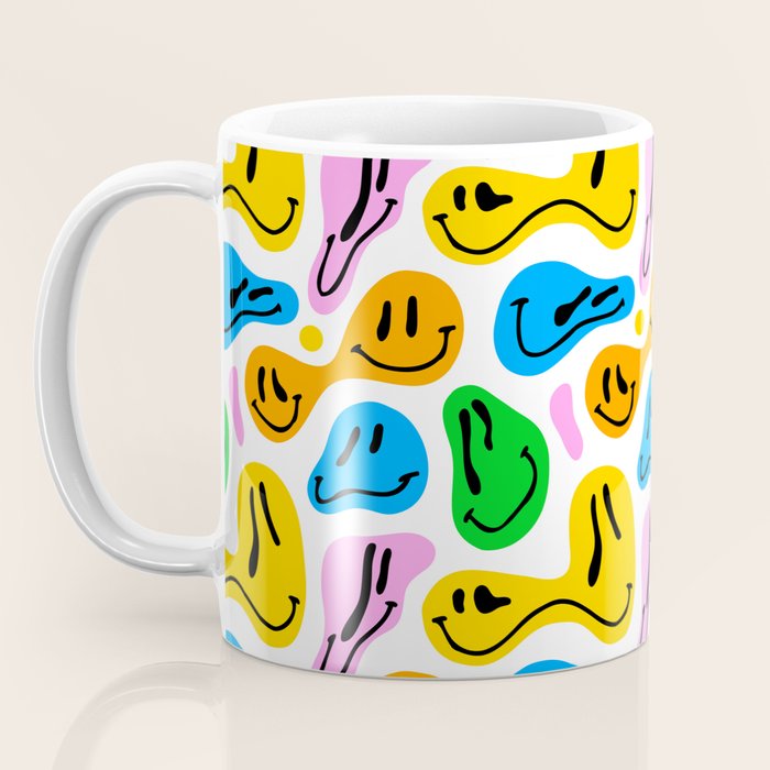 Funny melting smiling happy face colorful cartoon seamless pattern Coffee Mug Gallery Image 3