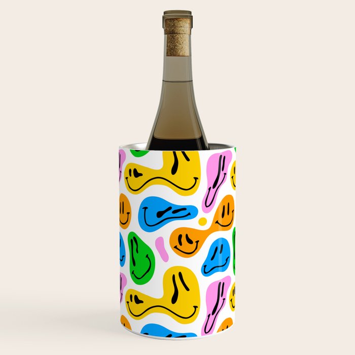 Funny melting smiling happy face colorful cartoon seamless pattern Wine Chiller Gallery Image 3