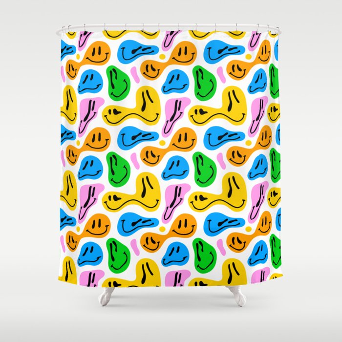 Funny melting smiling happy face colorful cartoon seamless pattern Shower Curtain Gallery Image 1