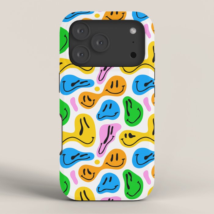 Funny melting smiling happy face colorful cartoon seamless pattern iPhone Case Gallery Image 3