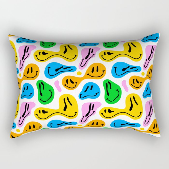 Funny melting smiling happy face colorful cartoon seamless pattern Rectangular Pillow Gallery Image 1
