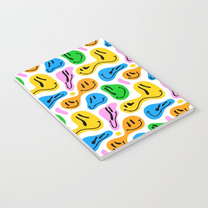 Funny melting smiling happy face colorful cartoon seamless pattern Notebook Gallery Image 3
