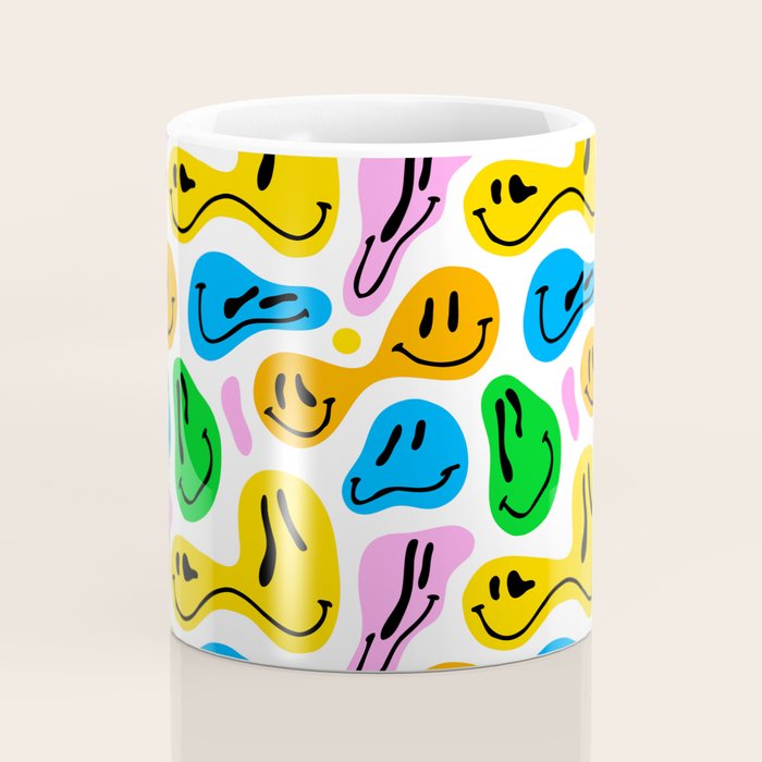 Funny melting smiling happy face colorful cartoon seamless pattern Coffee Mug Gallery Image 4