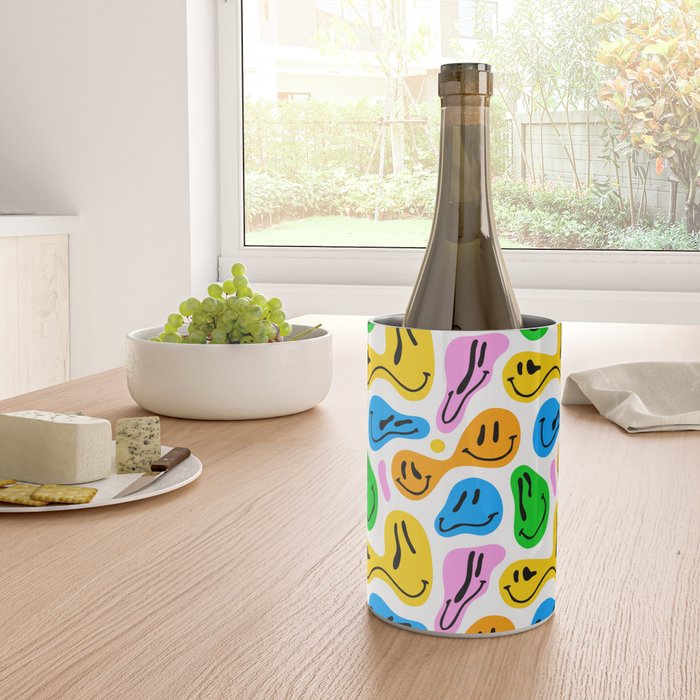 Funny melting smiling happy face colorful cartoon seamless pattern Wine Chiller Gallery Image 4