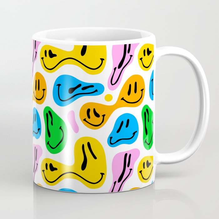 Funny melting smiling happy face colorful cartoon seamless pattern Coffee Mug Gallery Image 1