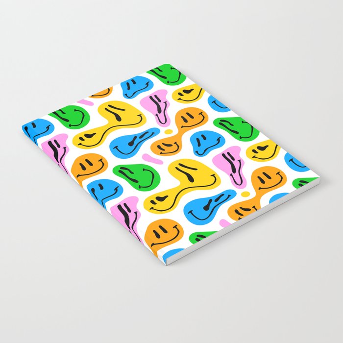 Funny melting smiling happy face colorful cartoon seamless pattern Notebook Gallery Image 2