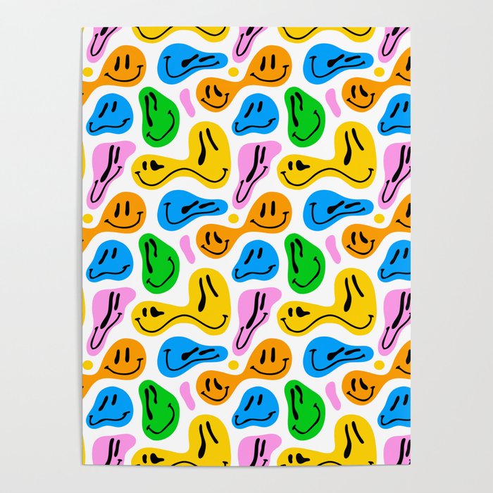 Funny melting smiling happy face colorful cartoon seamless pattern Poster Gallery Image 4