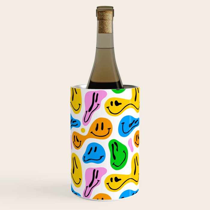 Funny melting smiling happy face colorful cartoon seamless pattern Wine Chiller Gallery Image 2