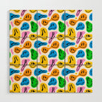 Funny melting smiling happy face colorful cartoon seamless pattern Wood Wall Art Gallery Image 1