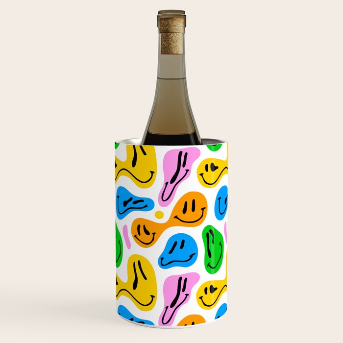 Funny melting smiling happy face colorful cartoon seamless pattern Wine Chiller Gallery Image 1