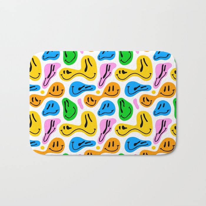 Funny melting smiling happy face colorful cartoon seamless pattern Bath Mat Gallery Image 1