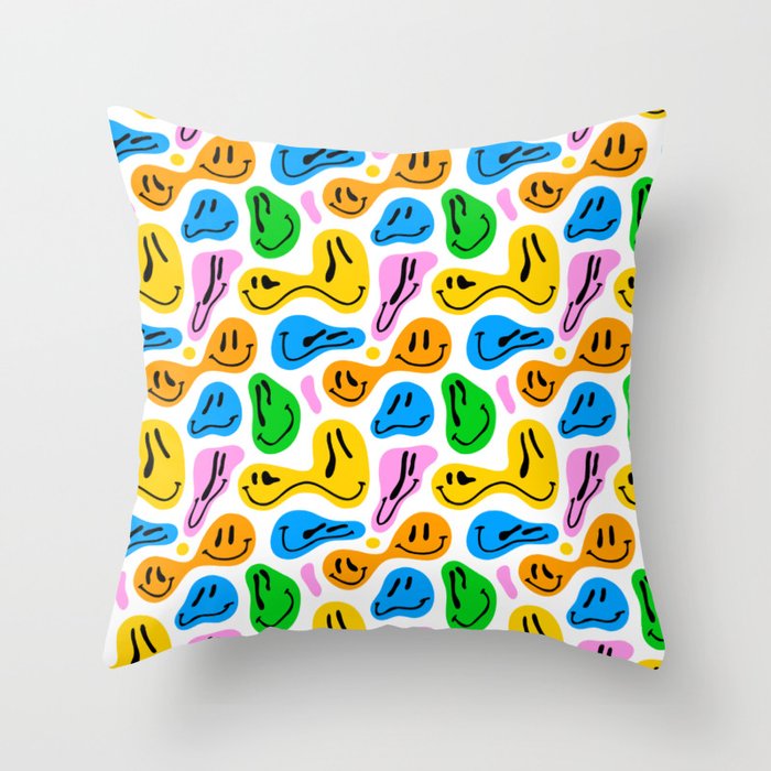 Funny melting smiling happy face colorful cartoon seamless pattern Throw Pillow Gallery Image 6