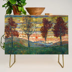 Four Trees with Red Leaves at Sunrise landscape painting by Egon Schiele Credenza Gallery Image 1