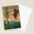 Four Trees with Red Leaves at Sunrise landscape painting by Egon Schiele Stationery Card Gallery Image 2