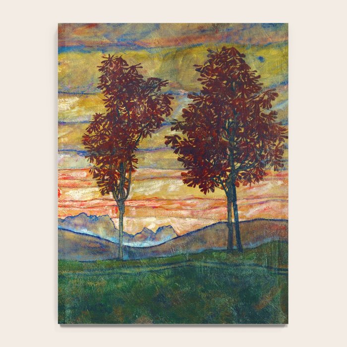 Four Trees with Red Leaves at Sunrise landscape painting by Egon Schiele Notebook Gallery Image 4