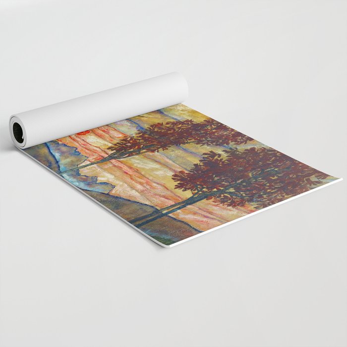 Four Trees with Red Leaves at Sunrise landscape painting by Egon Schiele Yoga Mat Gallery Image 2