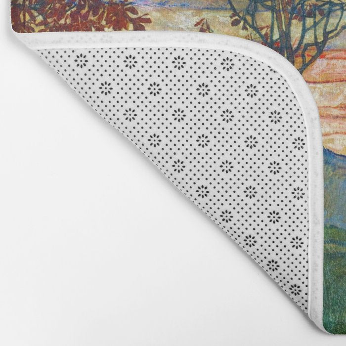 Four Trees with Red Leaves at Sunrise landscape painting by Egon Schiele Bath Mat Gallery Image 2