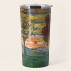 Four Trees with Red Leaves at Sunrise landscape painting by Egon Schiele Travel Mug Gallery Image 1