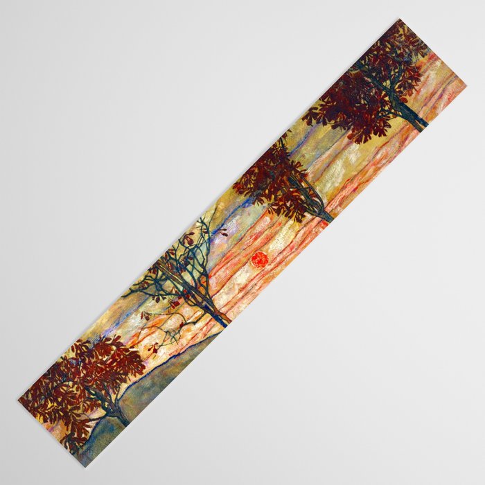 Four Trees with Red Leaves at Sunrise landscape painting by Egon Schiele Table Runner Gallery Image 3