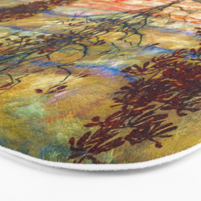 Four Trees with Red Leaves at Sunrise landscape painting by Egon Schiele Bath Mat Gallery Image 3