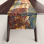 Four Trees with Red Leaves at Sunrise landscape painting by Egon Schiele Table Runner Gallery Image 1