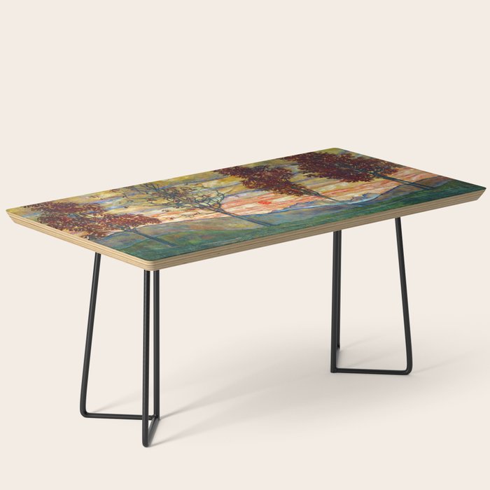 Four Trees with Red Leaves at Sunrise landscape painting by Egon Schiele Coffee Table Gallery Image 1