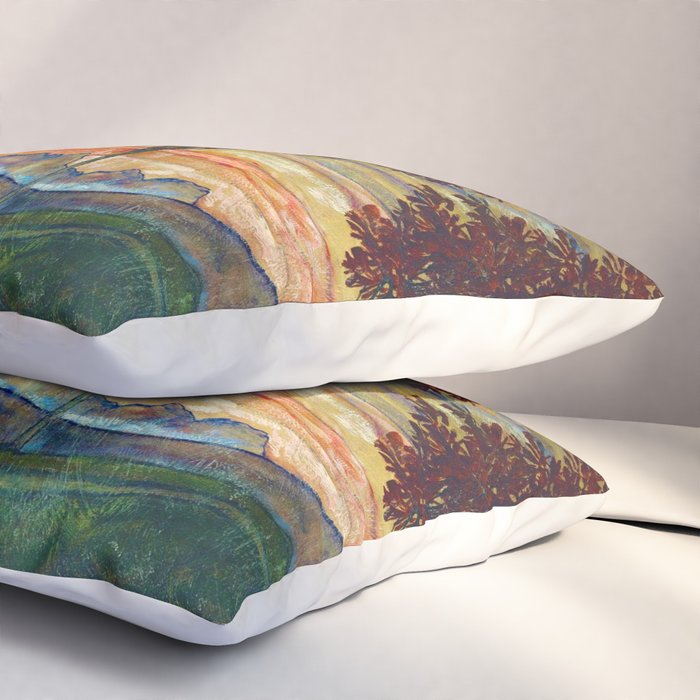 Four Trees with Red Leaves at Sunrise landscape painting by Egon Schiele Pillow Sham Gallery Image 3