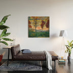 Four Trees with Red Leaves at Sunrise landscape painting by Egon Schiele Wood Wall Art Gallery Image 2