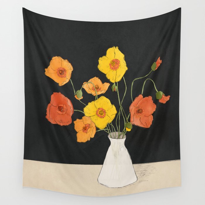 Field Wildflowers Black Wall Tapestry Gallery Image 4