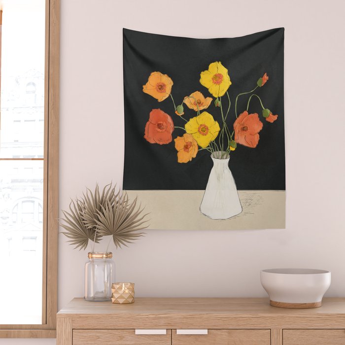 Field Wildflowers Black Wall Tapestry Gallery Image 2