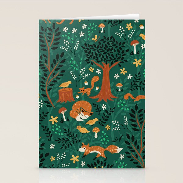 Foxes Playing in the Emerald Forest Stationery Card Gallery Image 1
