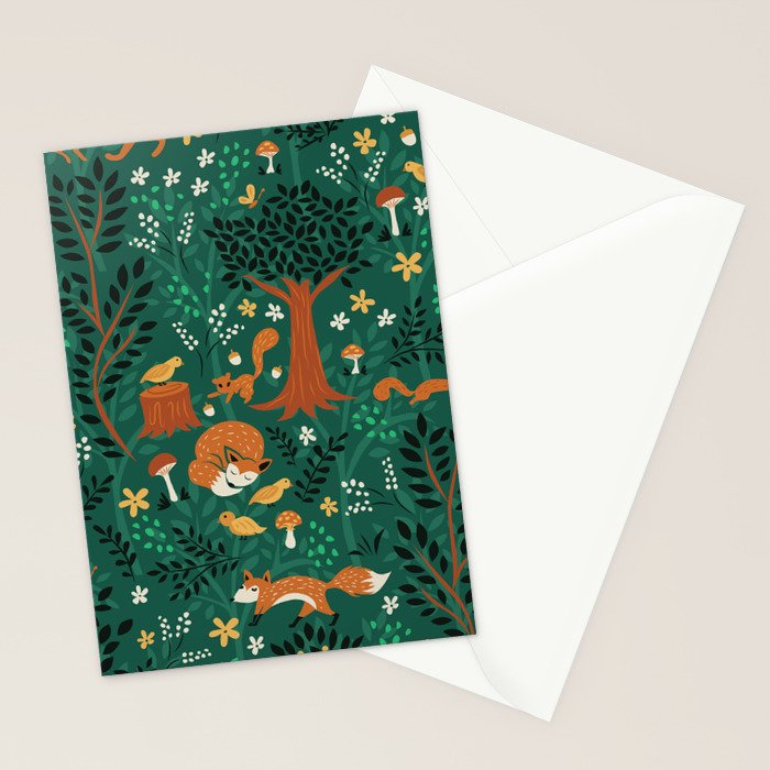 Foxes Playing in the Emerald Forest Stationery Card Gallery Image 2