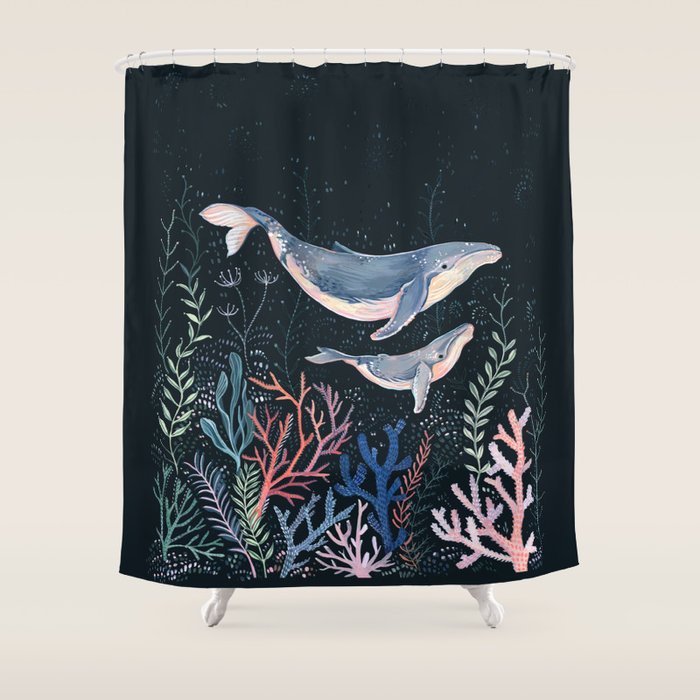 Whales and Coral Shower Curtain Gallery Image 1