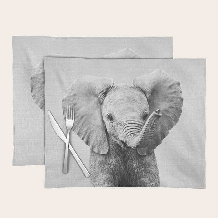 Baby Elephant - Black & White Placemat Gallery Image 1