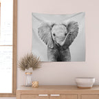 Baby Elephant - Black & White Wall Tapestry Gallery Image 2