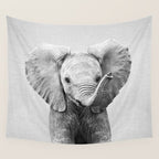 Baby Elephant - Black & White Wall Tapestry Gallery Image 4