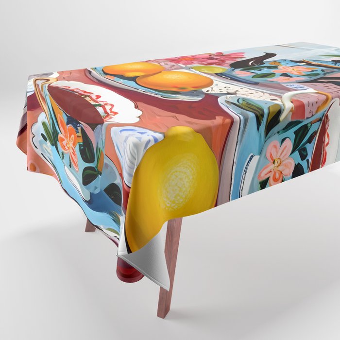 Earl Brown Tea Time, Tea Cups Supper High Tea, Slow Living Eclectic Whimsical Maximalist, Lemons Food Coffee Tablecloth Gallery Image 1