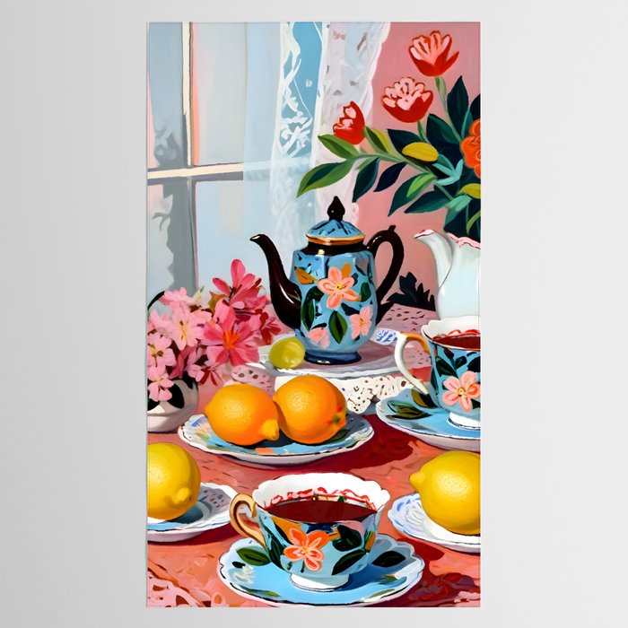 Earl Brown Tea Time, Tea Cups Supper High Tea, Slow Living Eclectic Whimsical Maximalist, Lemons Food Coffee Tablecloth Gallery Image 2