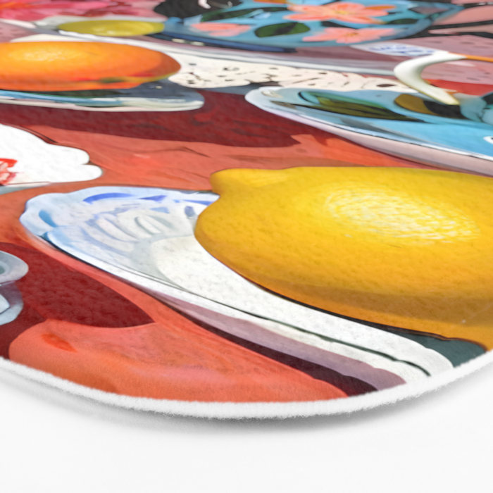 Earl Brown Tea Time, Tea Cups Supper High Tea, Slow Living Eclectic Whimsical Maximalist, Lemons Food Coffee Bath Mat Gallery Image 3
