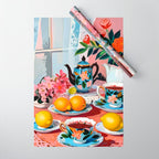 Earl Brown Tea Time, Tea Cups Supper High Tea, Slow Living Eclectic Whimsical Maximalist, Lemons Food Coffee Wrapping Paper Gallery Image 1