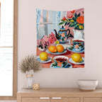 Earl Brown Tea Time, Tea Cups Supper High Tea, Slow Living Eclectic Whimsical Maximalist, Lemons Food Coffee Wall Tapestry Gallery Image 2