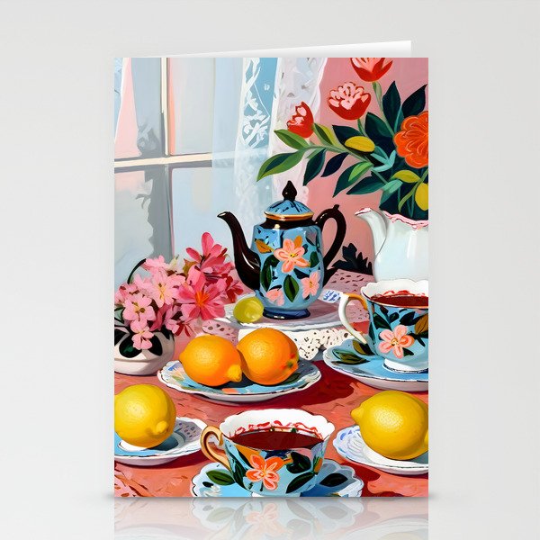 Earl Brown Tea Time, Tea Cups Supper High Tea, Slow Living Eclectic Whimsical Maximalist, Lemons Food Coffee Stationery Card Gallery Image 2