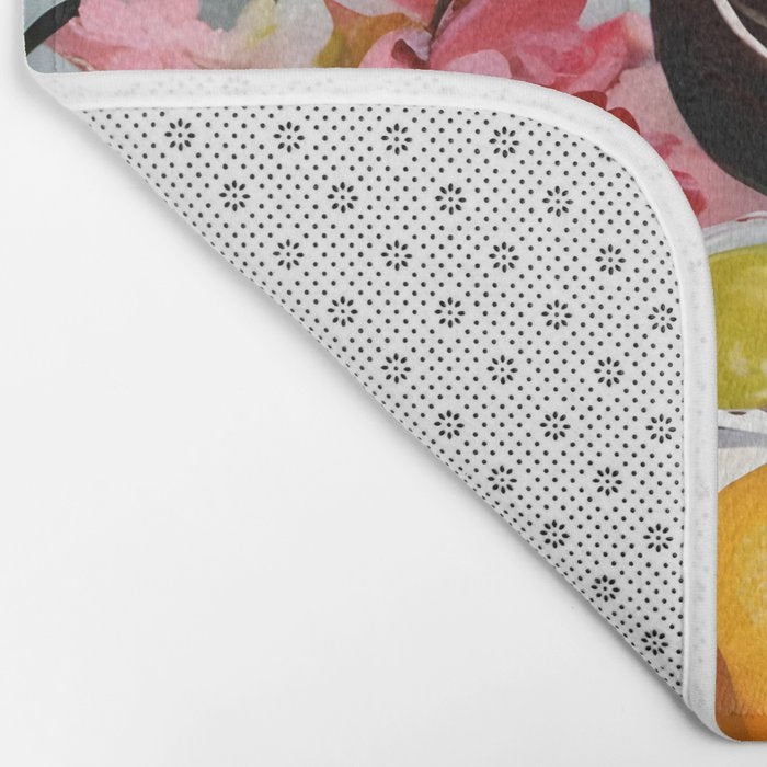 Earl Brown Tea Time, Tea Cups Supper High Tea, Slow Living Eclectic Whimsical Maximalist, Lemons Food Coffee Bath Mat Gallery Image 2
