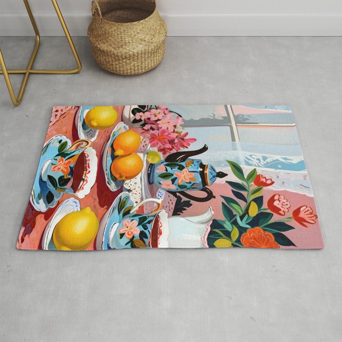Earl Brown Tea Time, Tea Cups Supper High Tea, Slow Living Eclectic Whimsical Maximalist, Lemons Food Coffee Rug Gallery Image 1